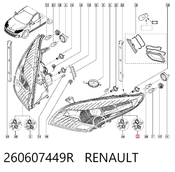 Reflektor lewy 260607449R Renault (RVI)