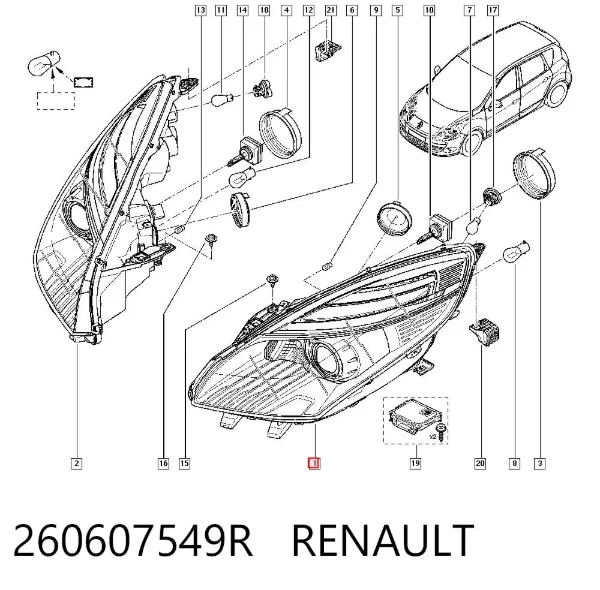 Reflektor lewy 260607549R Renault (RVI)