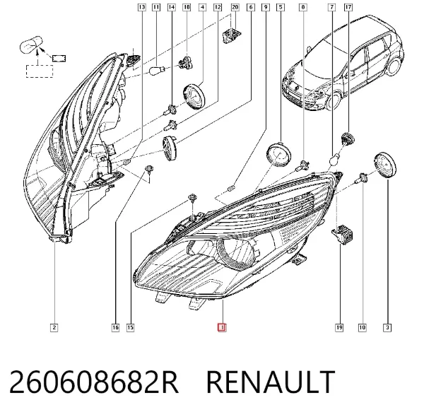Reflektor lewy 260608682R Renault (RVI)
