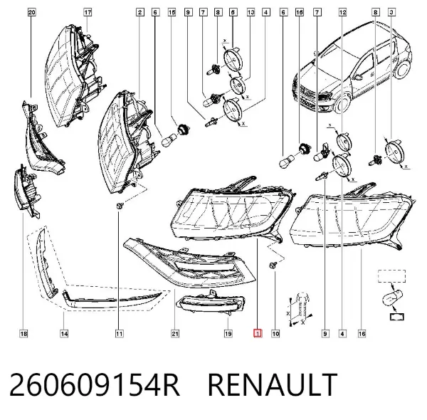 Reflektor lewy 260609154R Renault (RVI)