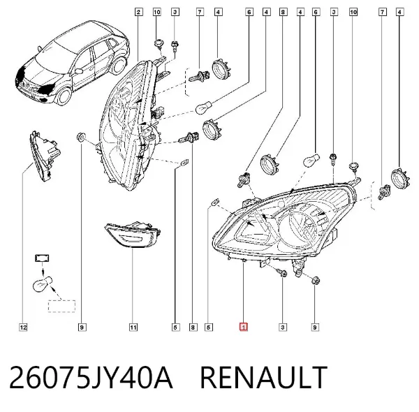 Reflektor lewy 26075JY40A Renault (RVI)
