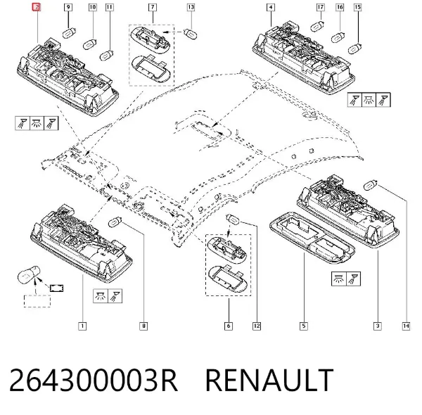 Lampka oświetlenia kabiny 264300003R Renault (RVI)