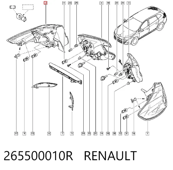 Lampa zespolona tylna prawa zewnętrzna 265500010R Renault (RVI)