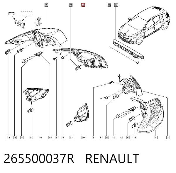 Lampa zespolona tylna prawa wewnętrzna 265500037R Renault (RVI)