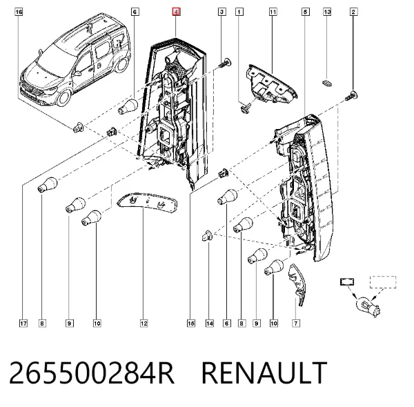 Lampa zespolona tylna prawa 265500284R Renault (RVI)