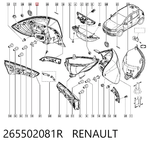 Lampa zespolona tylna prawa 265502081R Renault (RVI)