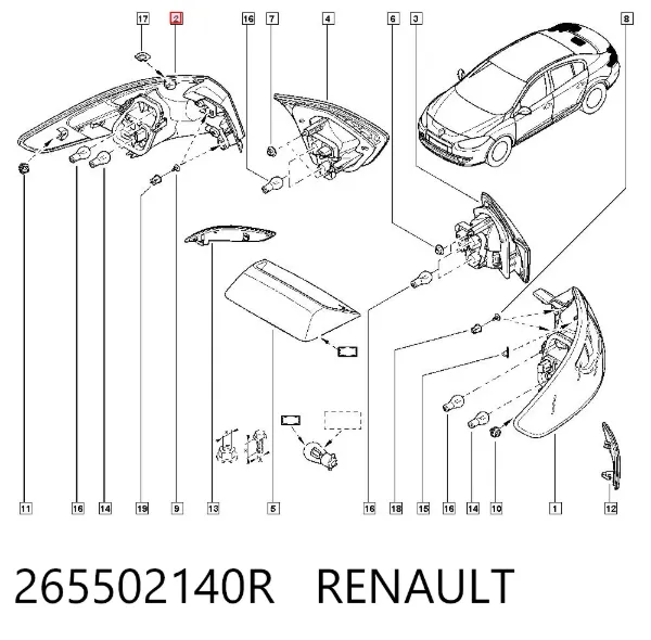 Lampa zespolona tylna prawa zewnętrzna 265502140R Renault (RVI)