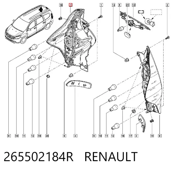 Lampa zespolona tylna prawa 265502184R Renault (RVI)