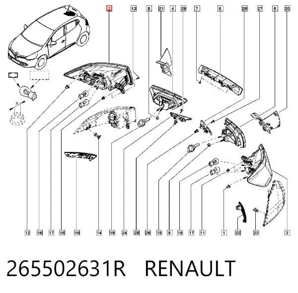 Lampa zespolona tylna prawa zewnętrzna 265502631R Renault (RVI)