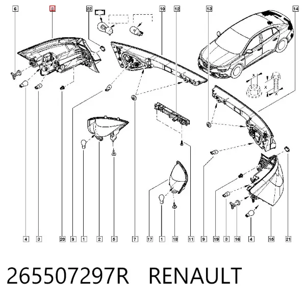 Lampa zespolona tylna prawa zewnętrzna 265507297R Renault (RVI)