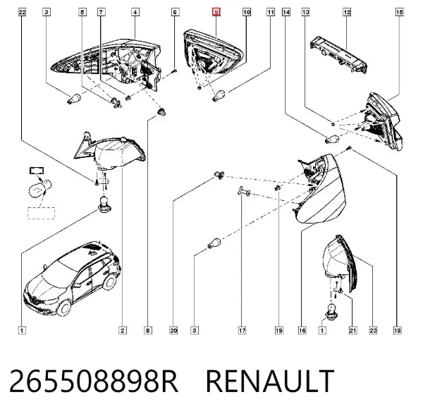 Lampa zespolona tylna prawa wewnętrzna 265508898R Renault (RVI)
