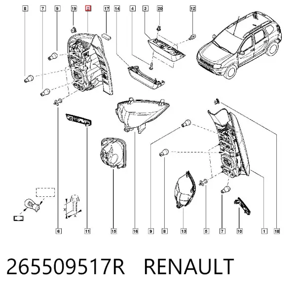 Lampa zespolona tylna prawa 265509517R Renault (RVI)