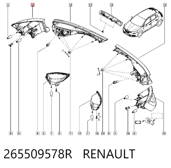 Lampa zespolona tylna prawa zewnętrzna 265509578R Renault (RVI)