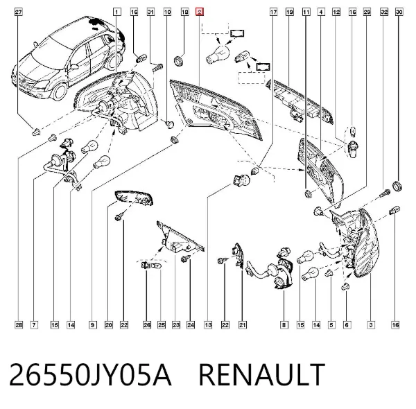 Lampa zespolona tylna prawa wewnętrzna 26550JY05A Renault (RVI)
