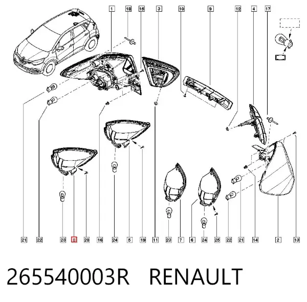 Przednia lampa przeciwmgielna tylna prawa 265540003R Renault (RVI)