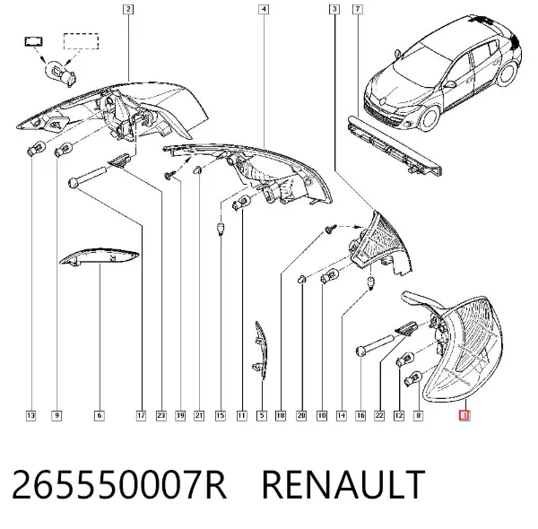 Lampa zespolona tylna lewa zewnętrzna 265550007R Renault (RVI)