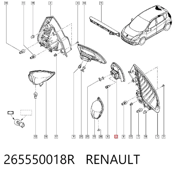 Lampa zespolona tylna lewa wewnętrzna 265550018R Renault (RVI)