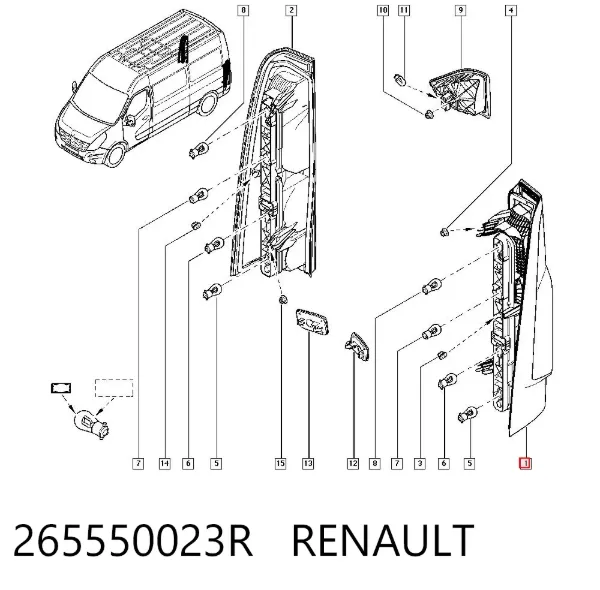 Lampa zespolona tylna lewa 265550023R Renault (RVI)