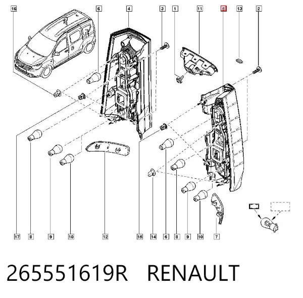 Lampa zespolona tylna lewa 265551619R Renault (RVI)