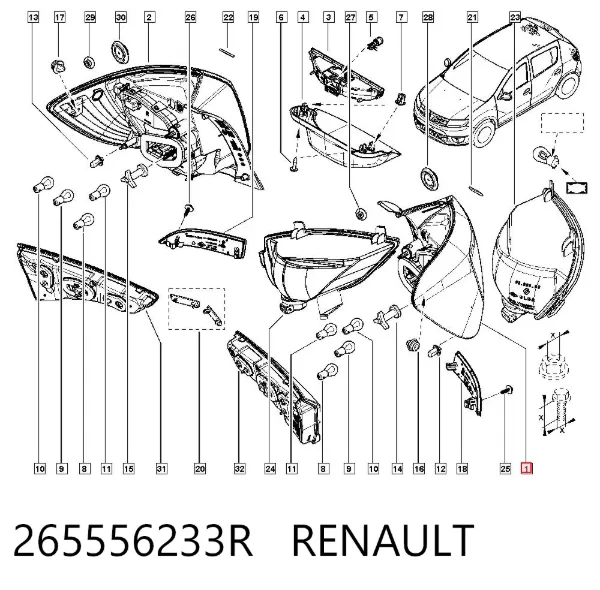 Lampa zespolona tylna lewa 265556233R Renault (RVI)