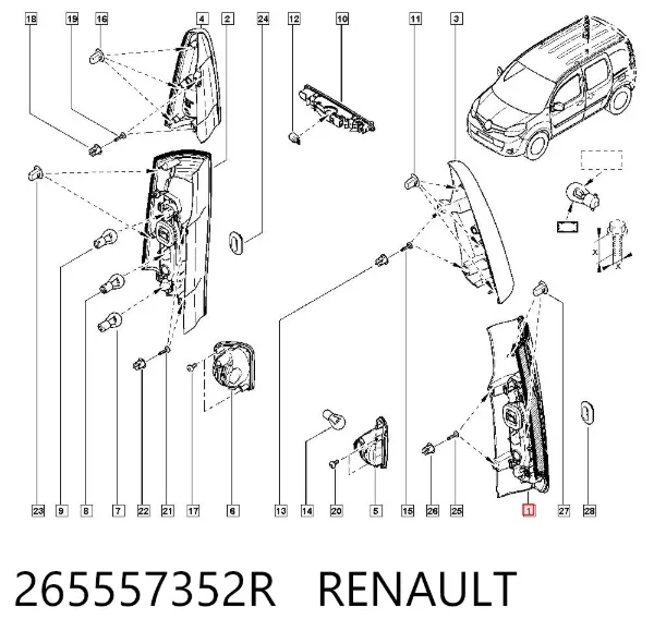 Lampa zespolona tylna lewa 265557352R Renault (RVI)