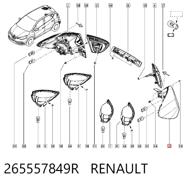 Lampa zespolona tylna lewa 265557849R Renault (RVI)