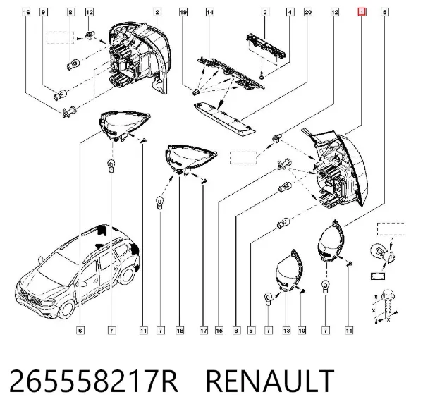 Lampa zespolona tylna lewa 265558217R Renault (RVI)
