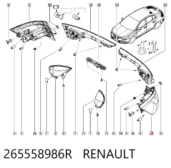Lampa zespolona tylna lewa zewnętrzna 265558986R Renault (RVI)