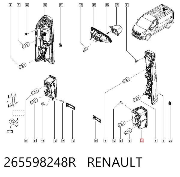 Lampa cofania lewa 265598248R Renault (RVI)
