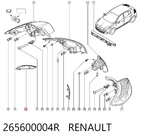 Lampa odblaskowa zderzaka tylnego prawa 265600004R Renault (RVI)