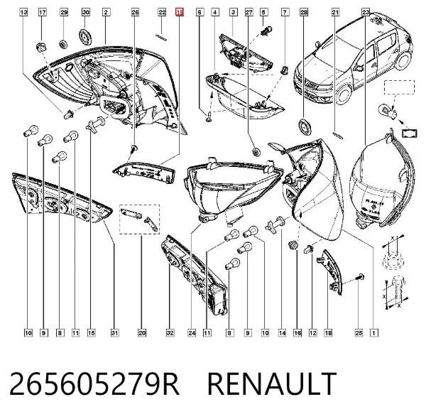Przednia lampa przeciwmgielna tylna prawa 265605279R Renault (RVI)