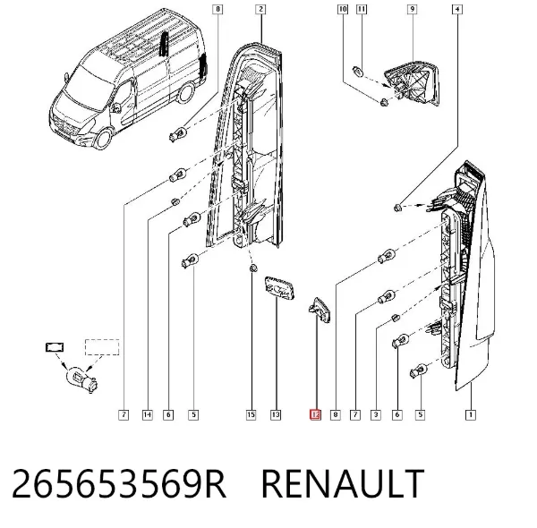 Lampa odblaskowa zderzaka tylnego lewa 265653569R Renault (RVI)