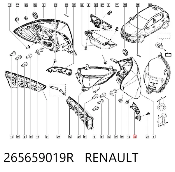 Lampa odblaskowa zderzaka tylnego lewa 265659019R Renault (RVI)