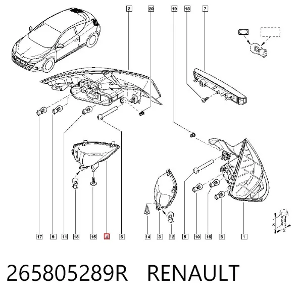Przednia lampa przeciwmgielna tylna prawa 265805289R Renault (RVI)