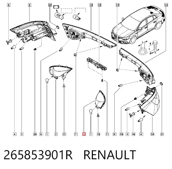 Przednia lampa przeciwmgielna tylna lewa 265853901R Renault (RVI)