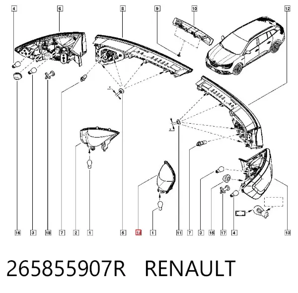 Przednia lampa przeciwmgielna tylna lewa 265855907R Renault (RVI)