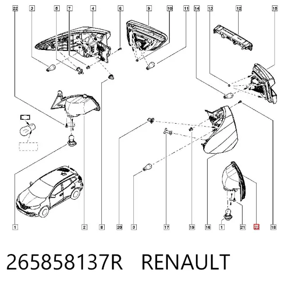 Lampa zespolona zderzaka tylnego lewa 265858137R Renault (RVI)
