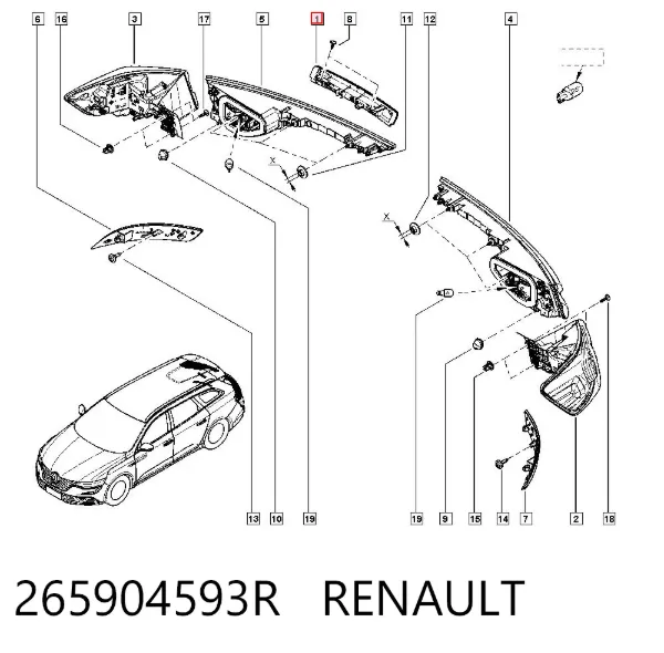 Lampa stop tylna dodatkowa 265904593R Renault (RVI)