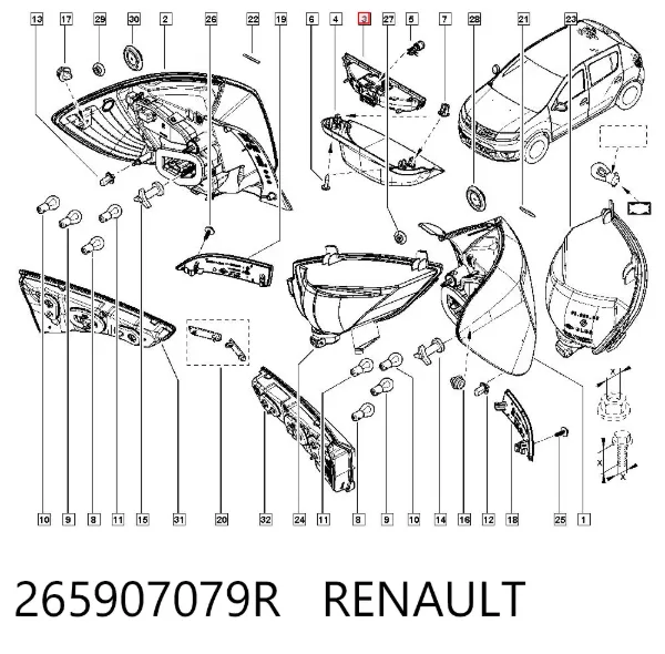 Lampa stop tylna dodatkowa Renault LOGAN II