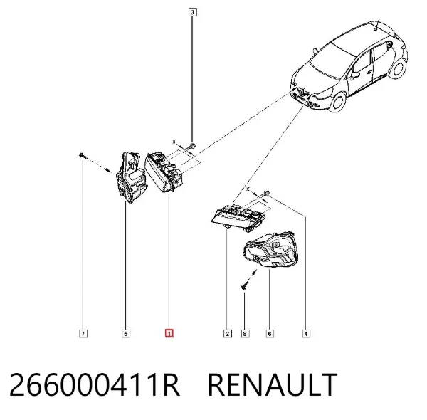 Reflektor do jazdy dziennej prawy 266000411R Renault (RVI)