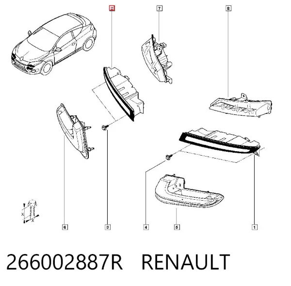 Reflektor do jazdy dziennej prawy 266002887R Renault (RVI)