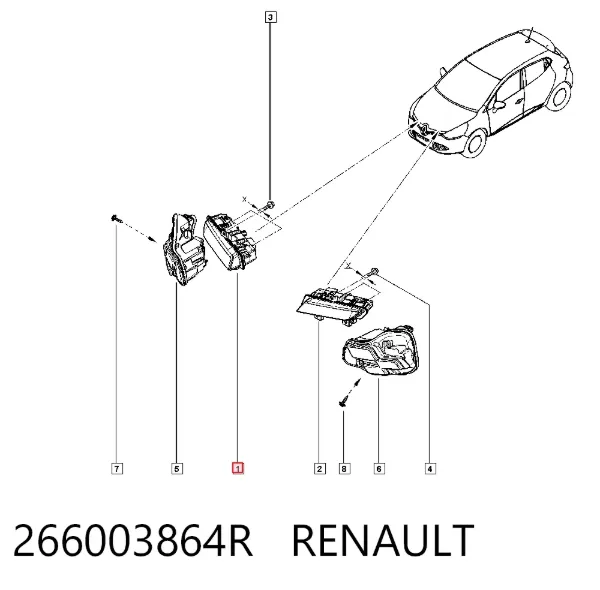 Reflektor do jazdy dziennej prawy 266003864R Renault (RVI)