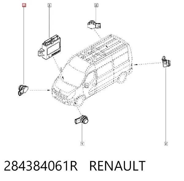 Czujnik parkowania tylny 284384061R Renault (RVI)