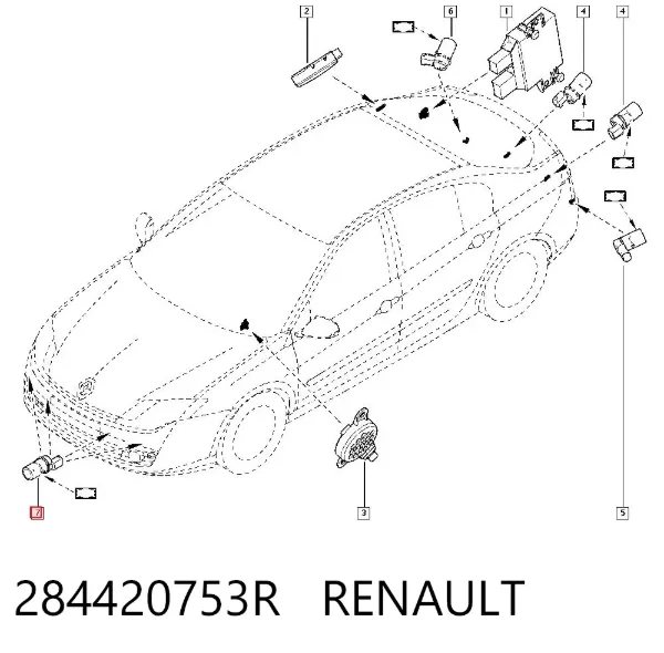 Czujnik parkowania tylny boczny 284420753R Renault (RVI)
