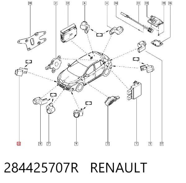 Czujnik parkowania przedni/tylny środkowy 284425707R Renault (RVI)