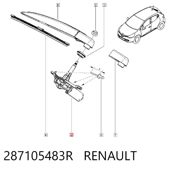 Silniczek wycieraczki tylnej szyby 287105483R Renault (RVI)