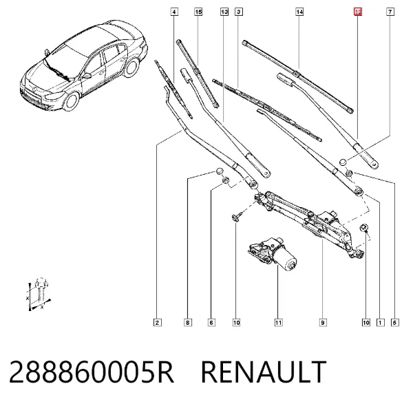Ramię wycieraczki szyby przedniej Renault Fluence L3