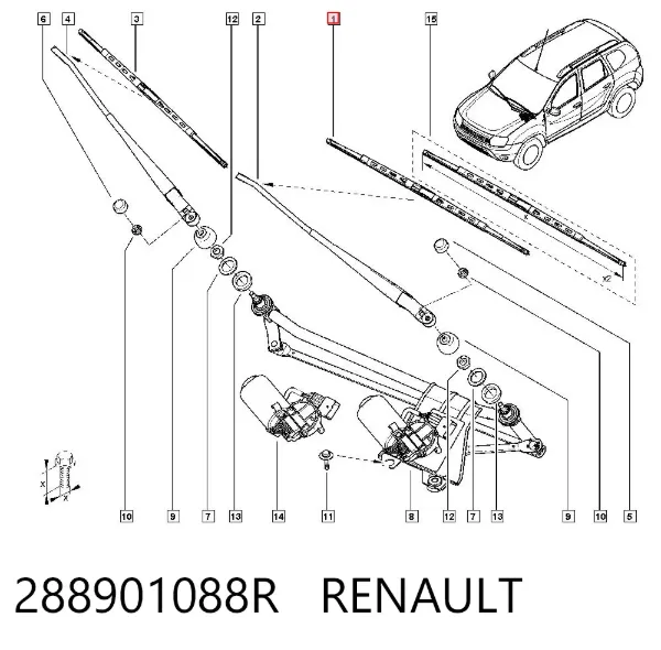 Pióro wycieraczki szyby przedniej kierowcy 288901088R Renault (RVI)