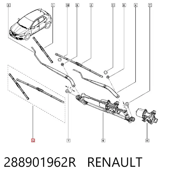Pióro wycieraczki szyby przedniej, zestaw (2 szt.) 288901962R Renault (RVI)