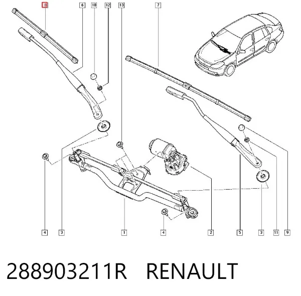 Pióro wycieraczki szyby przedniej pasażera 288903211R Renault (RVI)
